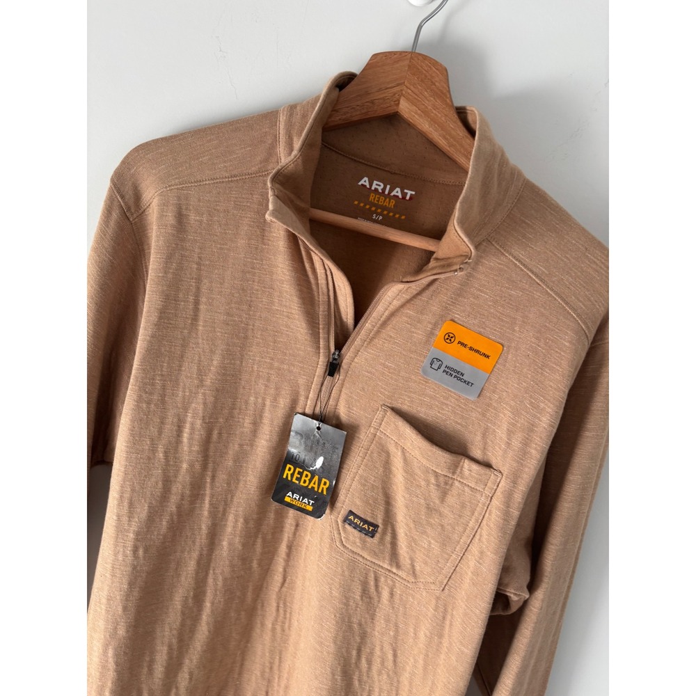Ariat Rebar Foundation 1/4 Zip Shirt Mens Small Tiger's Eye Brown NEW - Picture 2 of 9
